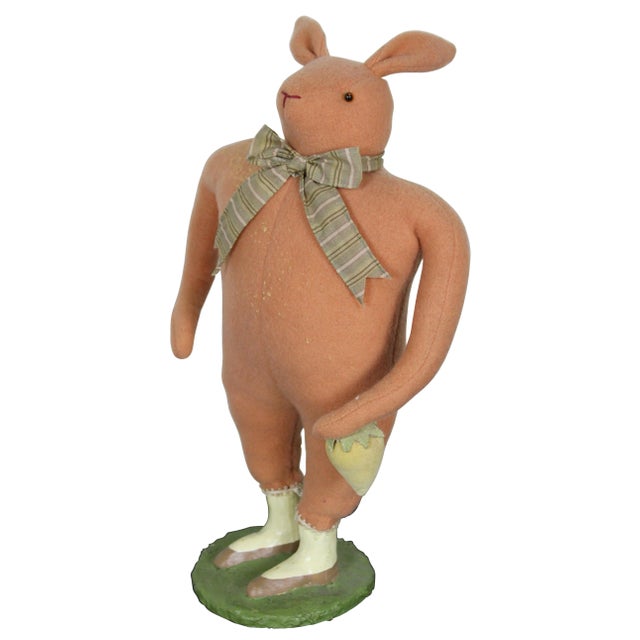 Folk Art Vintage Original Cody Foster Folk Art Pink Wool Rabbit Easter Bunny For Sale - Image 3 of 13