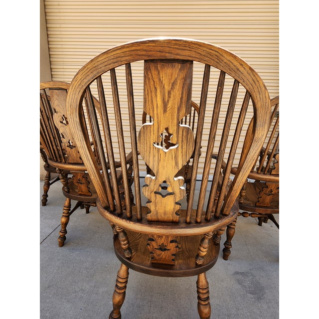 Mid 20th Century Vintage Set of Arm Windsor Oak Chairs a Set of 6