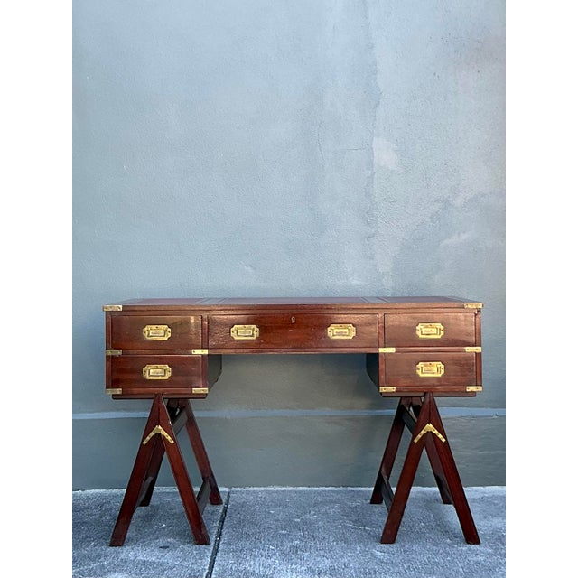 Vintage Boho Jans of London Campaign Writing Desk For Sale - Image 4 of 11