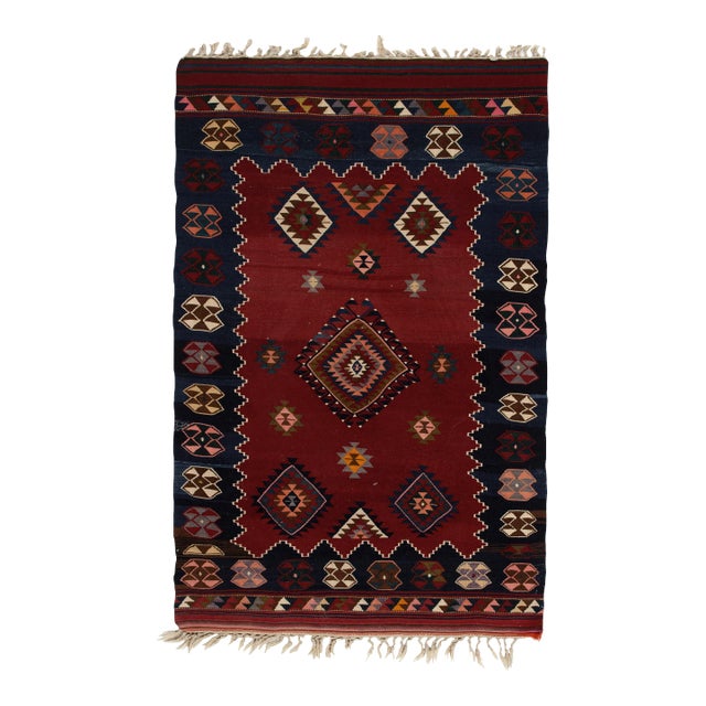 Vintage Tribal Kilim Rug in Red and Blue With Colorful Tribal Patterns For Sale