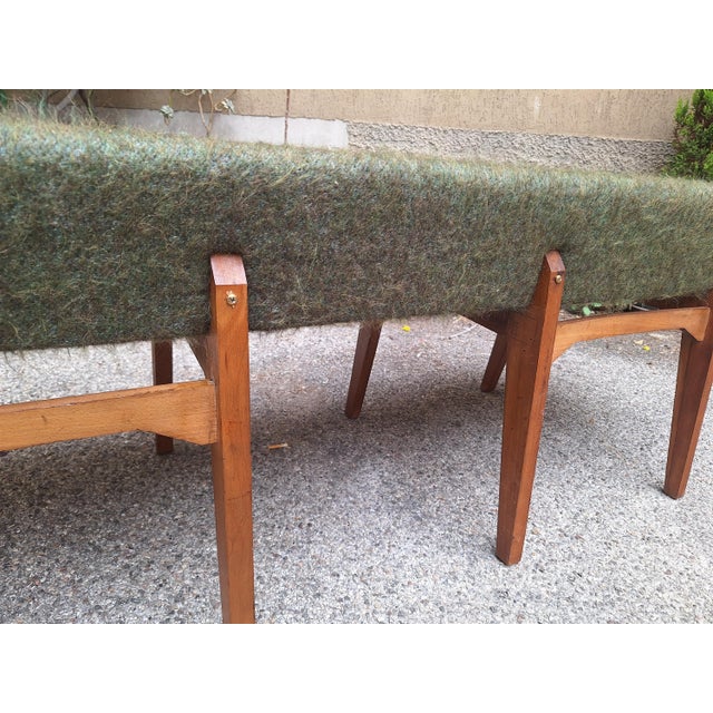 Bench in Light Wood with Green Fabric, 1960s For Sale - Image 12 of 14