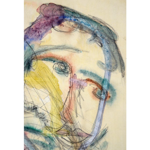 Argentinian Tango, Mixed Media Abstract Expressionist An abstract portrait in cool pastels accented in vibrant yellow and...