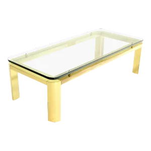 Pace Collection Floating 3/4" Glass Top Brass Base Coffee Table Mid Century