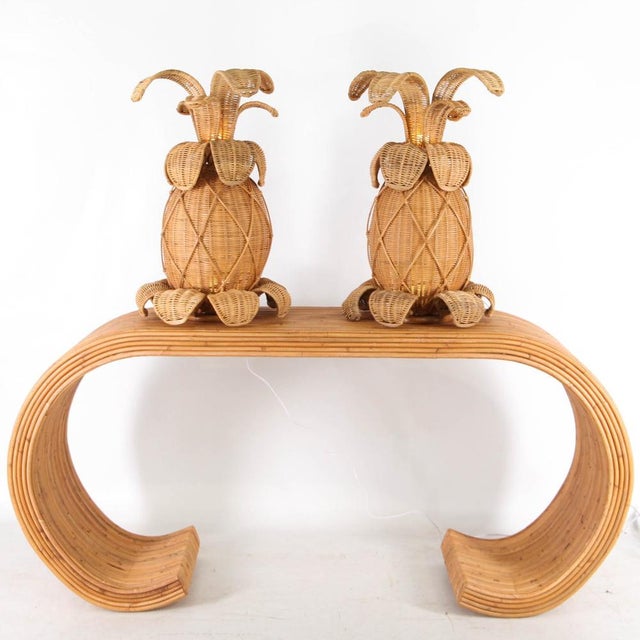 Pineapple Lamps in Woven Wicker, Set of 2 For Sale - Image 9 of 14