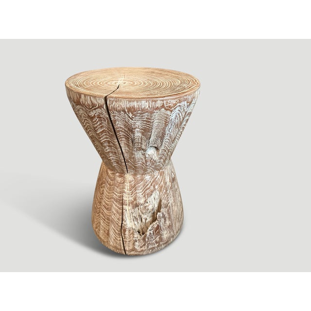 2010s Andrianna Shamaris Bevelled Teak Wood Side Table or Stool For Sale - Image 5 of 6