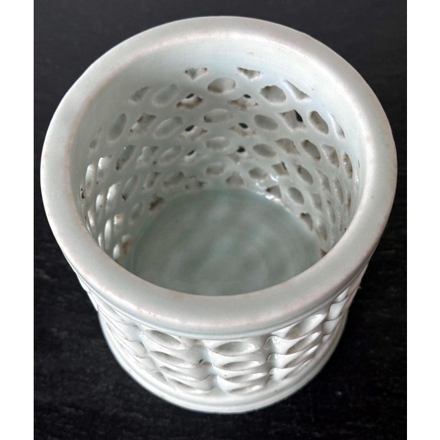 Ceramic Korean Reticulated Celadon Brush Holder For Sale - Image 7 of 11