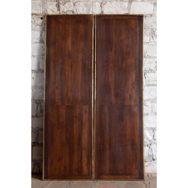 Wood Vintage Brass-Clad Statement Hand-Carved Sliding Barn Door 80x48 For Sale - Image 7 of 7