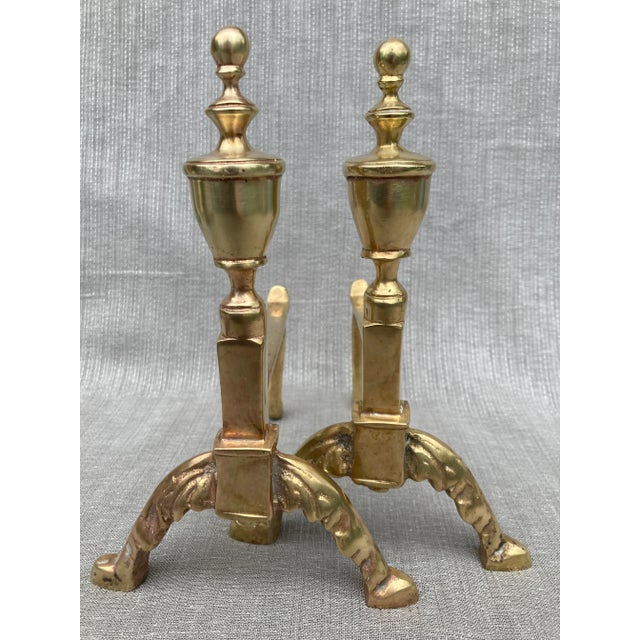 Traditional Small Pair of Vintage Brass Andirons For Sale - Image 3 of 12