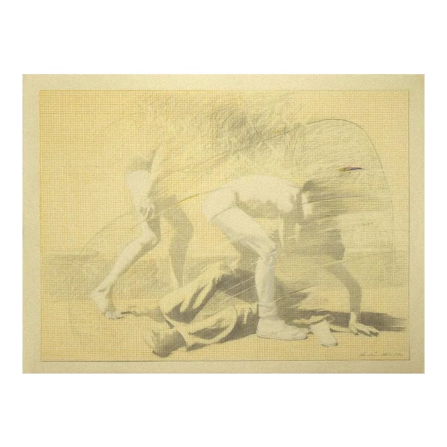 Unknown - the Fight - Original Pencil on Paper - 1974 For Sale