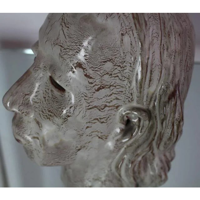 Indian 1980s Pottery Glazed Ceramic Indian Head Sculpture For Sale - Image 3 of 7