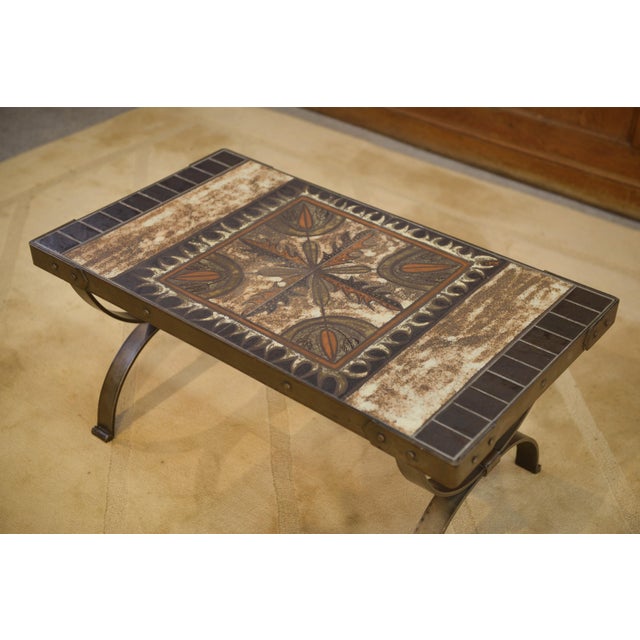 Wrought Iron and Ceramic Coffee Table, Vallauris, 1950s For Sale - Image 3 of 10