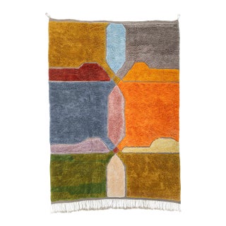 Bold Multicolor Geometric Hand-Knotted Wool Rug | 12'4" X 8'11" | One of a Kind For Sale