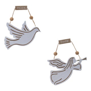 Wood Dove and Angel Sentiment Ornament (Set of 6) For Sale