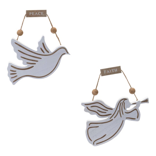 Wood Dove and Angel Sentiment Ornament (Set of 6) For Sale