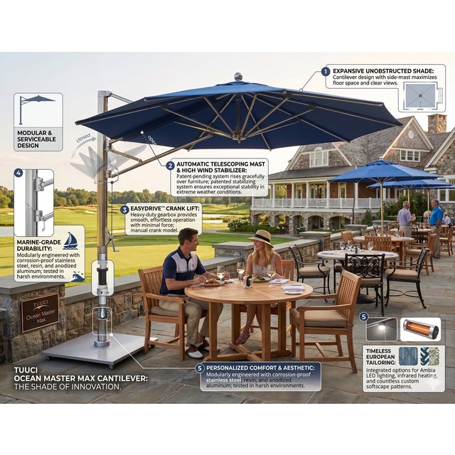 2020s Premium Tuuci Oceanmaster Max 9ft Cantilever Umbrella W/ Led Lights For Sale - Image 5 of 6