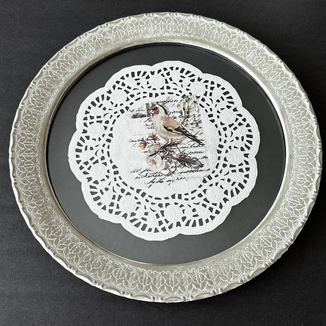 Vintage Late 20th Century Round Green & White Silver Plated & Glass Platter For Sale - Image 13 of 13