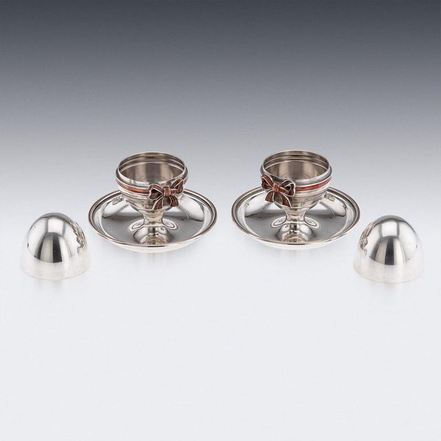 Metal Vintage 20th Century Silver & Enamel Egg Cups from Asprey, Set of 2 For Sale - Image 7 of 16