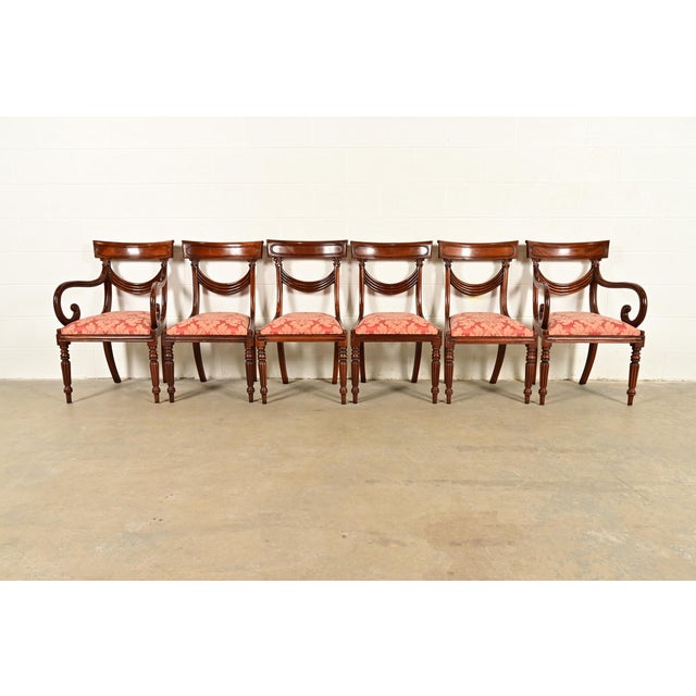 A gorgeous set of six Italian Provincial or English Regency style dining chairs In the manner of Baker Furniture USA,...