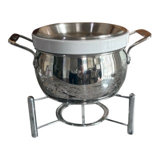 All-Clad Stainless Steel Tabletop Sauce Warmer With Porcelain Insert & Stand For Sale