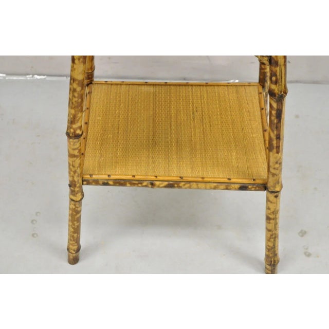 Brown Early 1900s Antique English Victorian Bamboo and Cane 2 Tier Plant Stand Side Table For Sale - Image 8 of 11