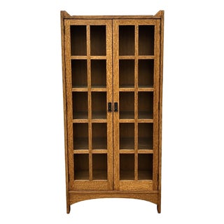 Late 20th Century Gustav Stickley Mission Oak Arts and Crafts Illuminated Book Case Display Cabinet For Sale
