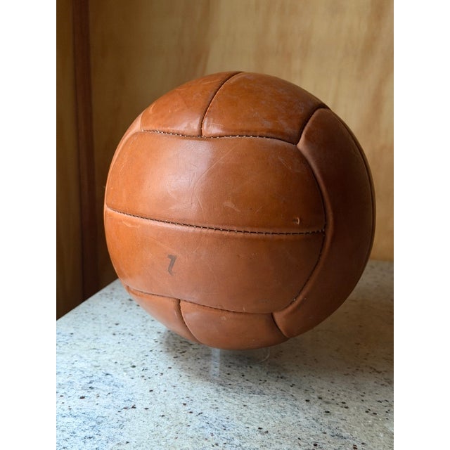 Brown Vintage Leather Medicine Ball, 1920 For Sale - Image 8 of 8