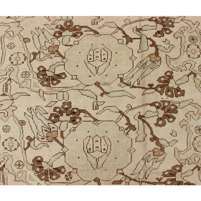 All-Over Entwined Blossoms Vintage Turkish Oushak Rug in Brown, Taupe, Cream For Sale - Image 9 of 10