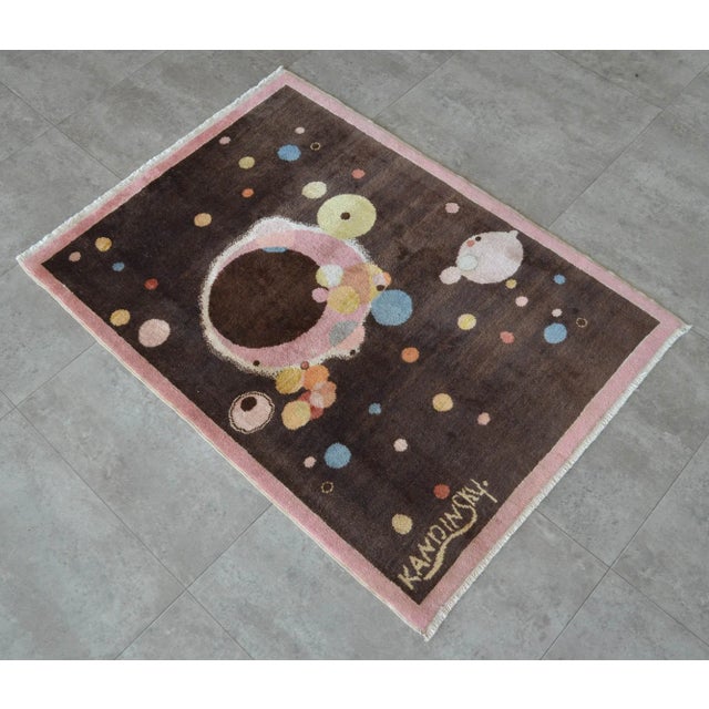 An unique and vintage hand knotted rug. Inspired by Wassily Kandinsky drawing ''Several Circles''. A splendid decor for...