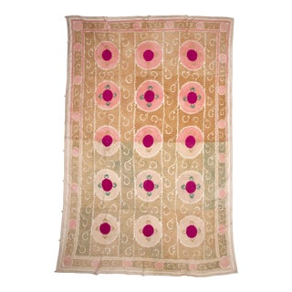 1960s Large Samarkand Suzani With Pink, Uzbekistan For Sale