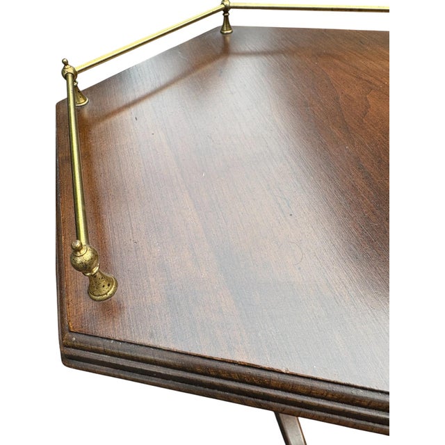 Brown Ethan Allen Georgian Court Hexagon Side Table With Brass Rail For Sale - Image 8 of 11