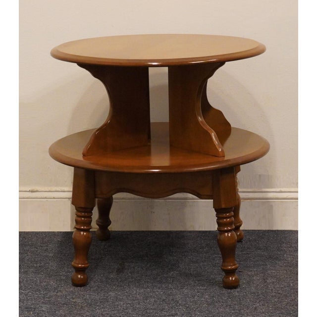Wood Ethan Allen Heirloom Nutmeg Maple Colonial Early American 25" Round Tiered Accent End Table 1528 For Sale - Image 7 of 9