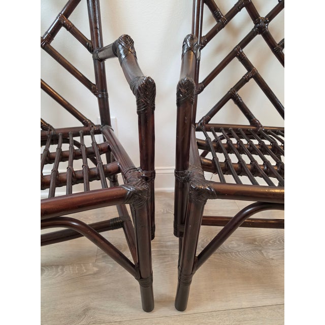 Vintage Chinese Chippendale Organic Bamboo Dining Armchairs - A Pair For Sale - Image 15 of 16
