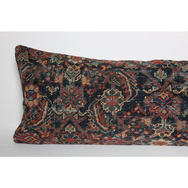 Antique Navy Blue Authentic Tribal Handmade Lumbar Rug Pillow Cushion Cover -16'' X 43'' For Sale - Image 4 of 10