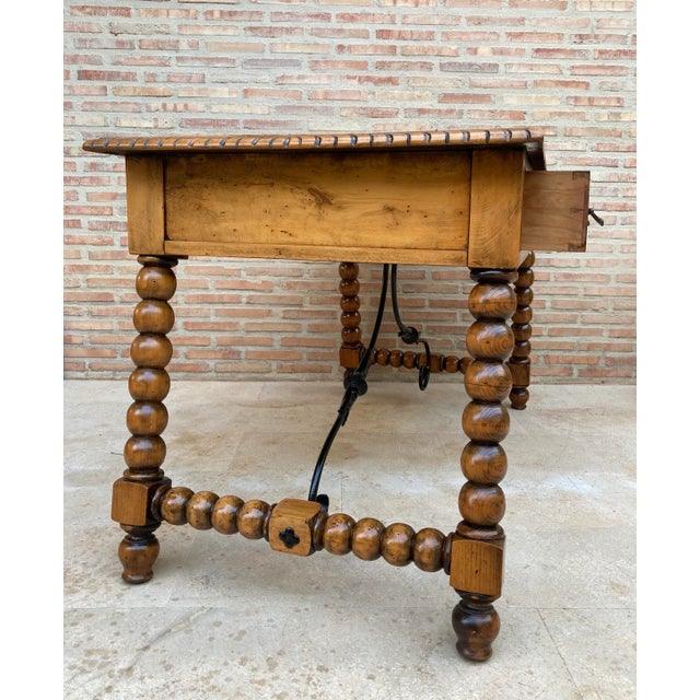 19th-Century French Hand Carved Oak Desk with Iron Stretcher & Solomonic Legs For Sale - Image 12 of 18
