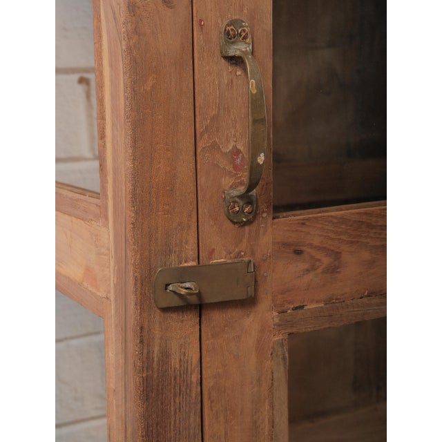 Late 20th Century Late 20th Century Indian Teak Glass Front Almirah Cabinet With Drawers and Brass Hardware For Sale - Image 5 of 7