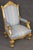 19th C. Pair French Napoleonic Style Armchairs, Giltwood & Blue Upholstery For Sale - Image 15 of 16