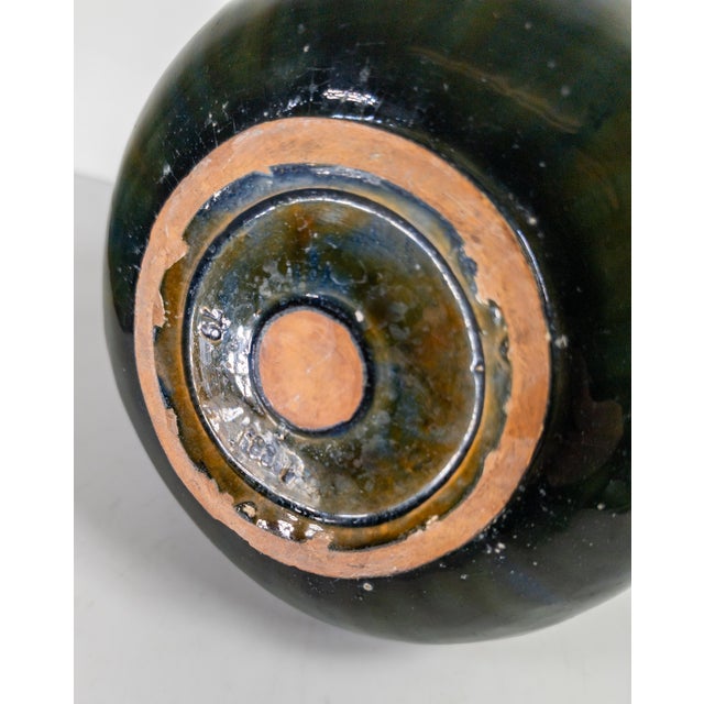 19th Century German or Austrian Olive Green Glazed Majolica Bottle Vase For Sale - Image 11 of 12