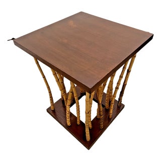 Mid-Century Side Table Hollywood Regency Bamboo & Wood Forest-Base For Sale