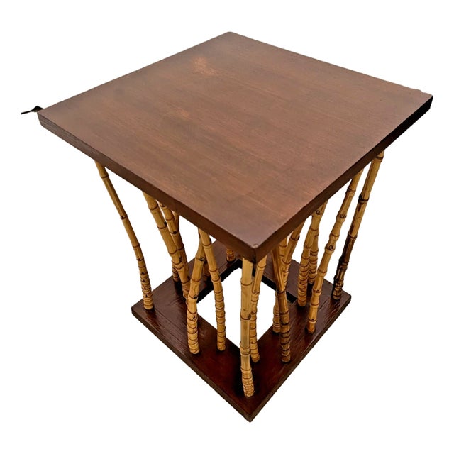 Mid-Century Side Table Hollywood Regency Bamboo & Wood Forest-Base For Sale