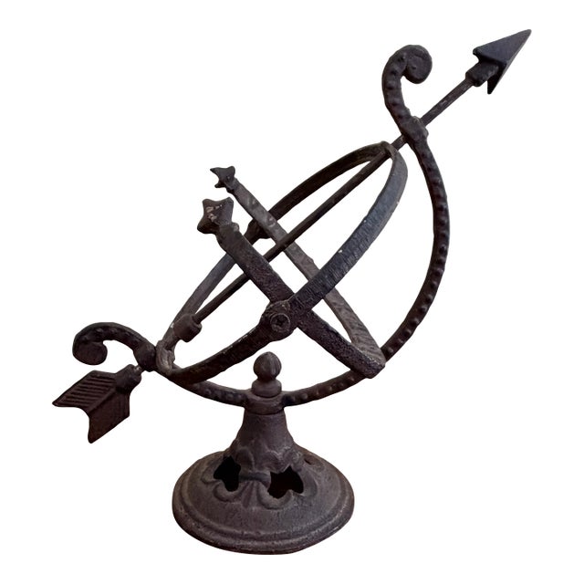 Rustic Iron Armillary Sphere Sundial on Pedestal – European Garden Accent For Sale