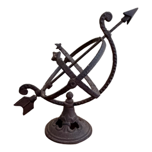 Rustic Iron Armillary Sphere Sundial on Pedestal – European Garden Accent