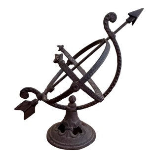 Vintage French Country Iron Garden Armillary Sundial For Sale