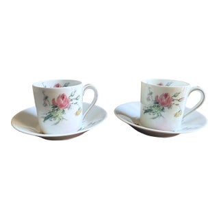 Mid 20th Century, Victorian Revival, French Limoges Floral Demitasse Cup and Saucer Set - 4 pcs For Sale