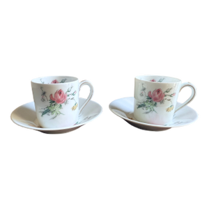 Mid 20th Century, Victorian Revival, French Limoges Floral Demitasse Cup and Saucer Set - 4 pcs