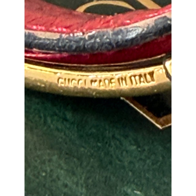 1990s 1990’s Gucci Red Crocodile Style Leather Bracelet With Gold Tone Engraved Logo Narrow Horse Bit For Sale - Image 5 of 11