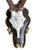 Roe deer trophy on a brown wood plaque highlighted with gold scrolling.