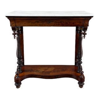 19th Century Napoleon III Mahogany and White Marble Console Table For Sale