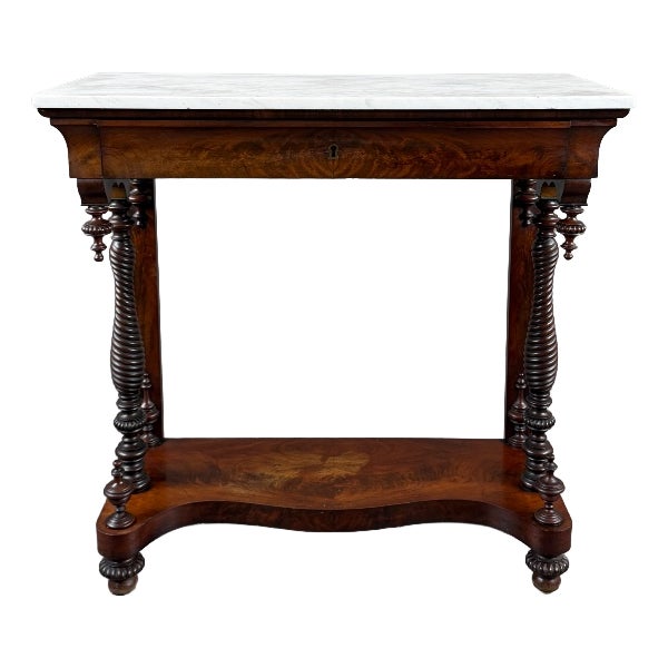 19th Century Napoleon III Mahogany and White Marble Console Table For Sale
