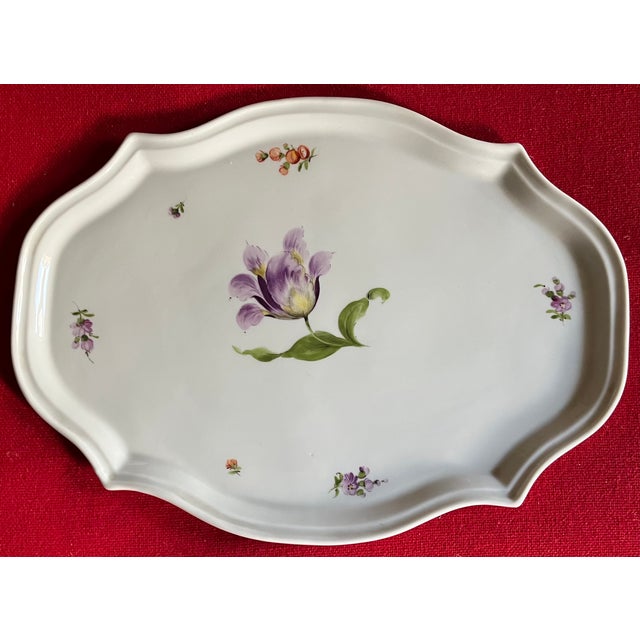 Antique 19th Century Nymphenburg Porcelain Tray or Platter Decorated With Parrot Tulip and Sprig Flowers For Sale In New York - Image 6 of 7