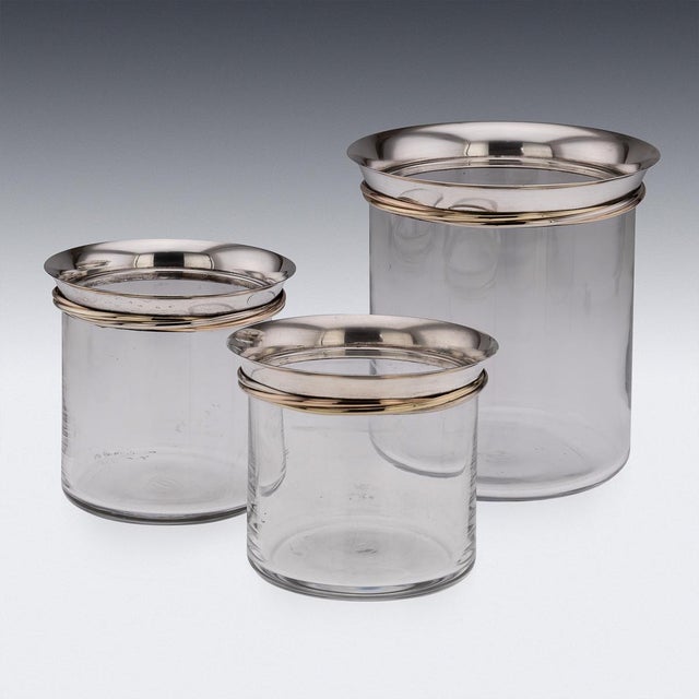 French Silver-Mounted Glass Ice Buckets & Champagne Cooler by Cartier, 1990s, Set of 3 For Sale - Image 9 of 11